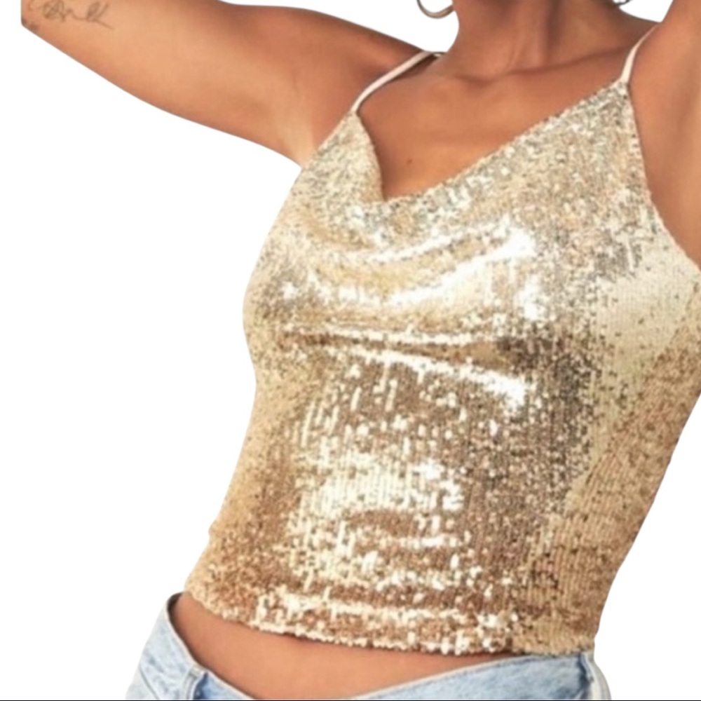 Free People Intimately Free Gold sequin Tank Size Large